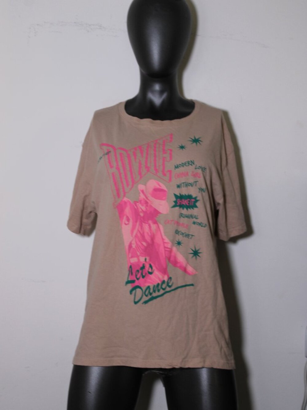 David Bowie Let's Dance Graphic Band Tee Tan Pink Small